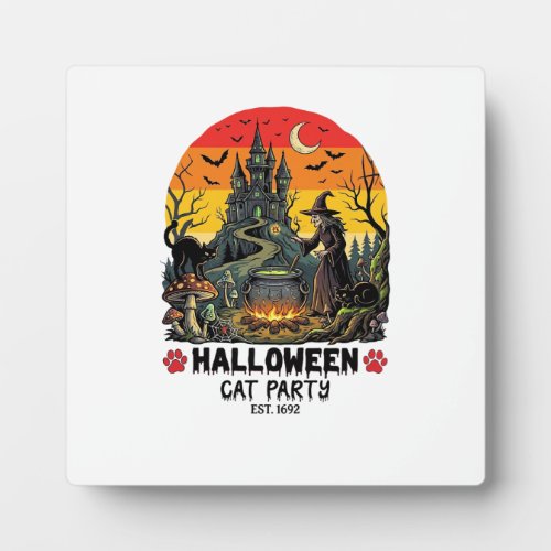 Halloween Cat Party Witch Cauldron Black Cats Haun Plaque