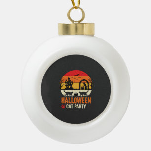 Halloween Cat Party Witch Cauldron Silhouette Desi Ceramic Ball Christmas Ornament