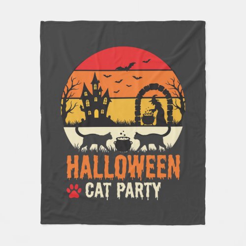 Halloween Cat Party Witch Cauldron Silhouette Desi Fleece Blanket