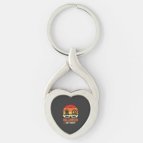 Halloween Cat Party Witch Cauldron Silhouette Desi Keychain