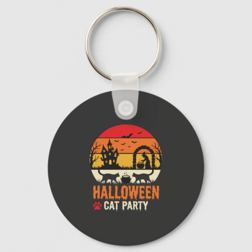 Halloween Cat Party Witch Cauldron Silhouette Desi Keychain