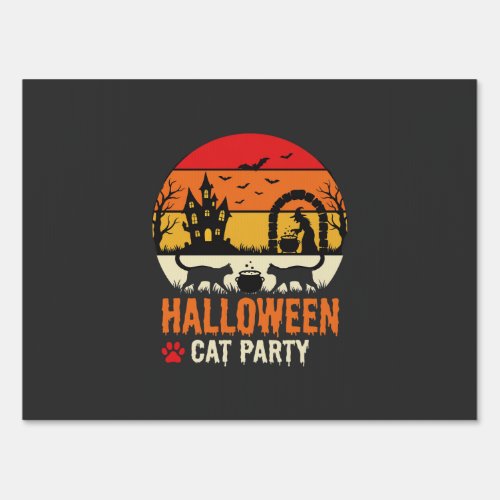 Halloween Cat Party Witch Cauldron Silhouette Desi Sign