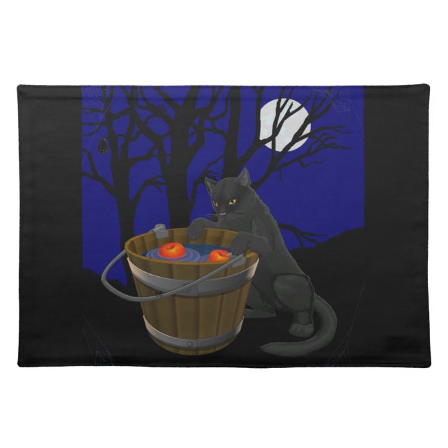 Halloween Cat Place Mats Black Cat Decor (Front)