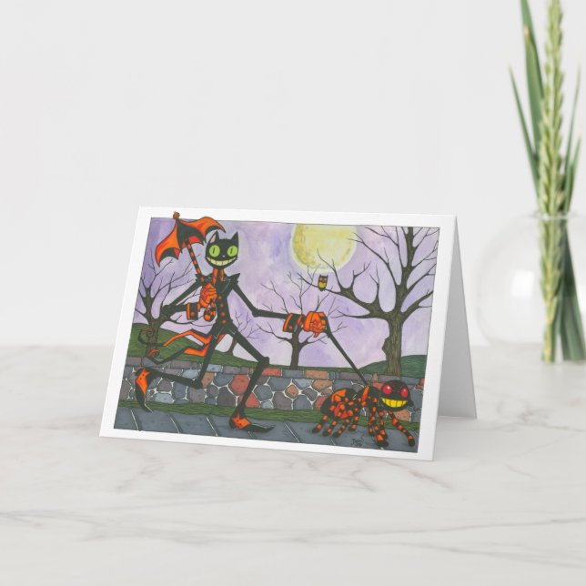 "Halloween Cat & Pocket" Blank Card (Front)