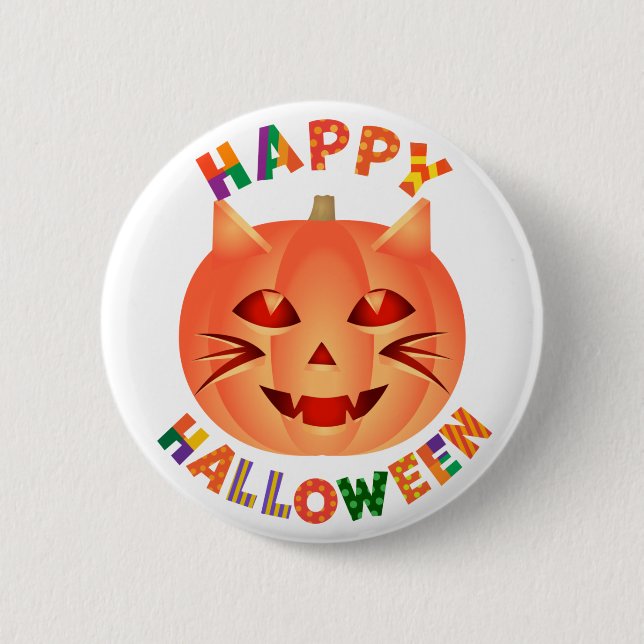 Halloween Cat Pumpkin Button (Front)