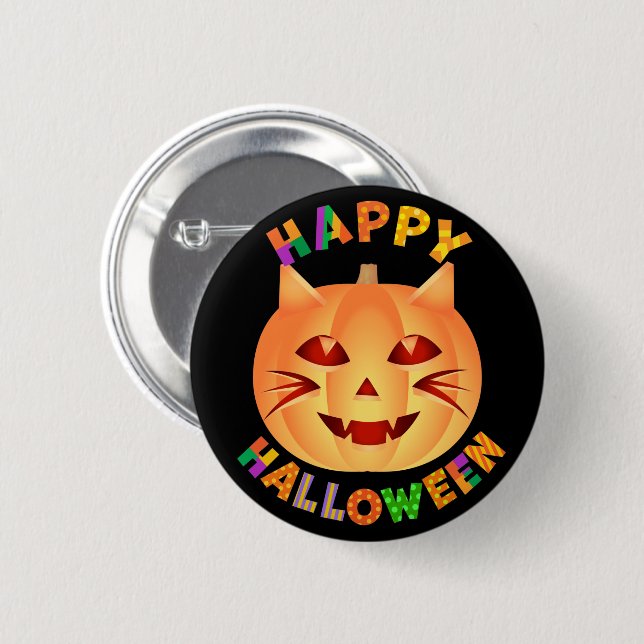Halloween Cat Pumpkin Button (Front & Back)
