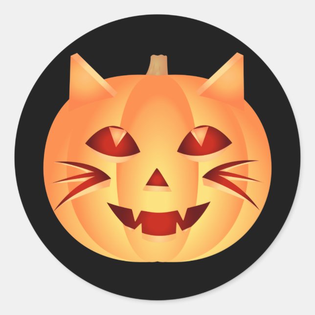 Halloween Cat Pumpkin Classic Round Sticker (Front)
