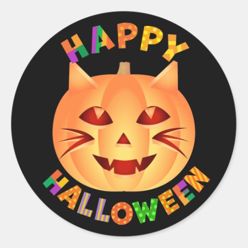 Halloween Cat Pumpkin Classic Round Sticker