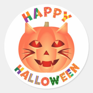 Halloween Cat Pumpkin Classic Round Sticker