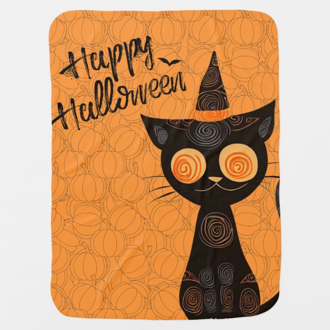 Halloween/cat/pumpkin/fall  baby blanket (Front)