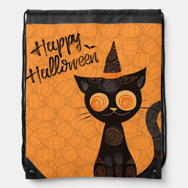 Halloween/cat/pumpkin/fall  drawstring bag (Front)
