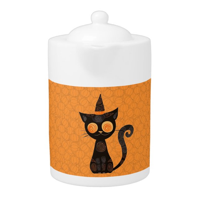 Halloween/cat/pumpkin/fall  teapot (Front)