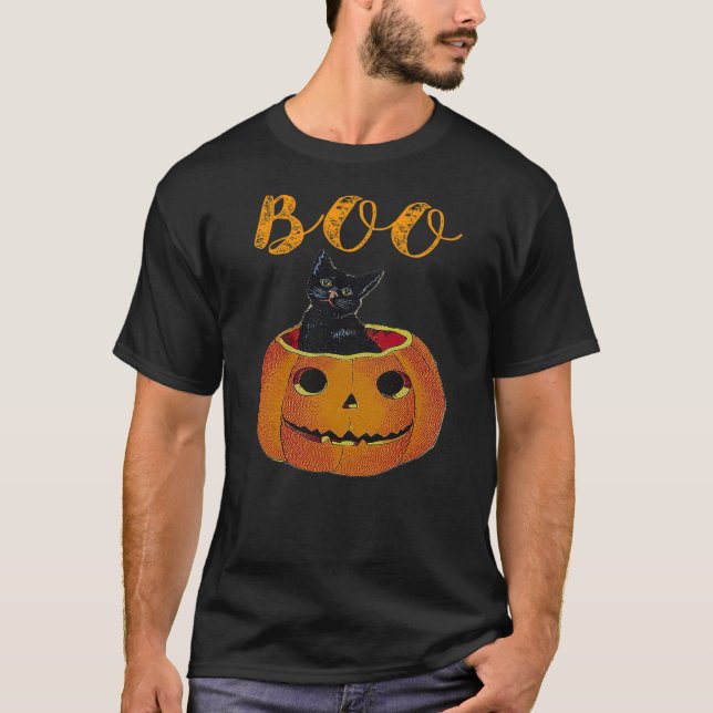 Halloween Cat Pumpkin Jack-O-Lantern Kitty Costume T-Shirt (Front)