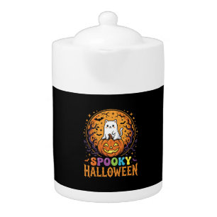 Halloween Cat Pumpkin Moon Vintage Design Teapot
