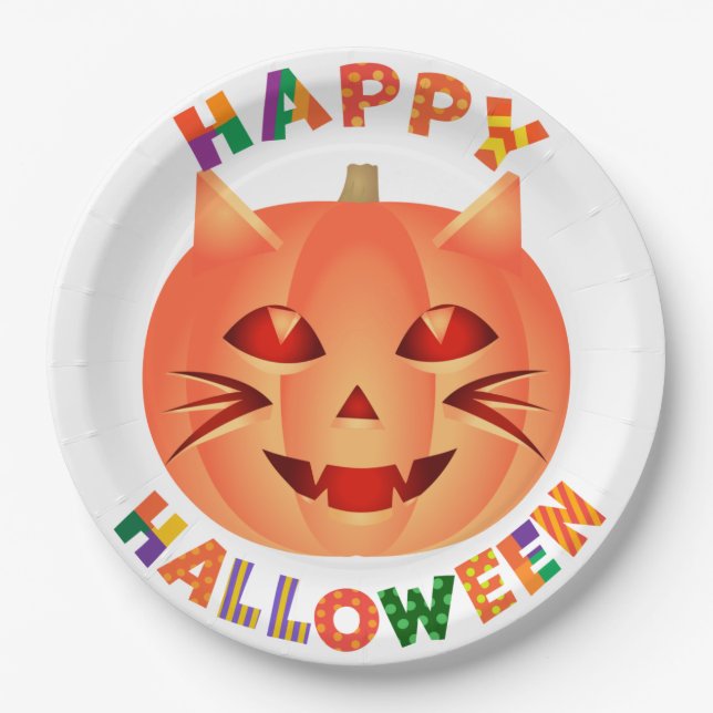 Halloween Cat Pumpkin Paper Plates (Front)