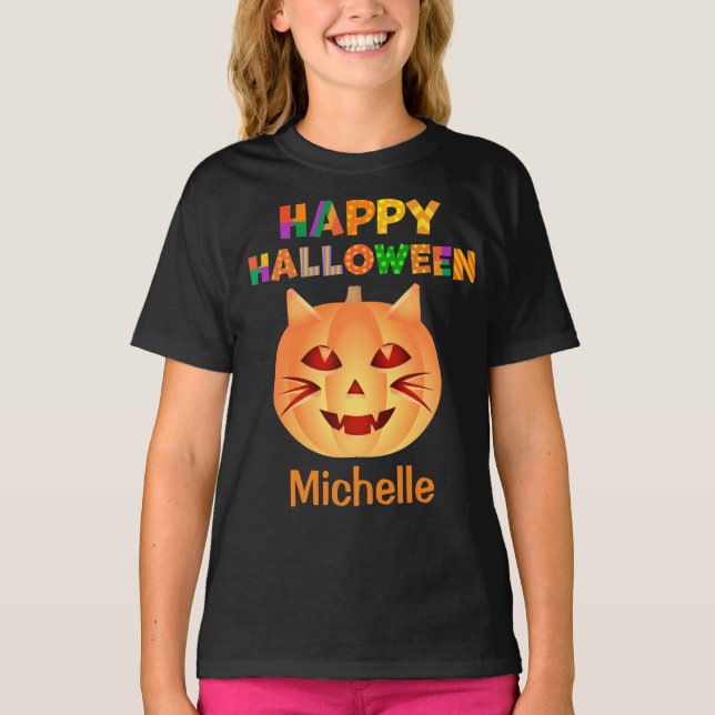Halloween Cat Pumpkin T-Shirt (Front)