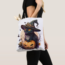 Halloween Cat & Pumpkin Tote Bag