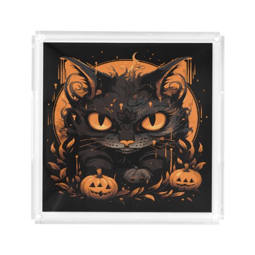 Halloween cat pumpkins acrylic tray
