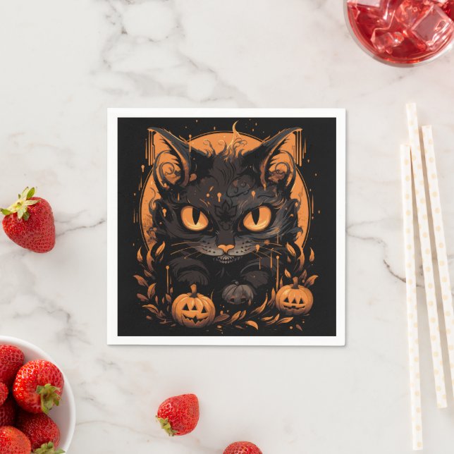 Halloween cat pumpkins napkins (Insitu)
