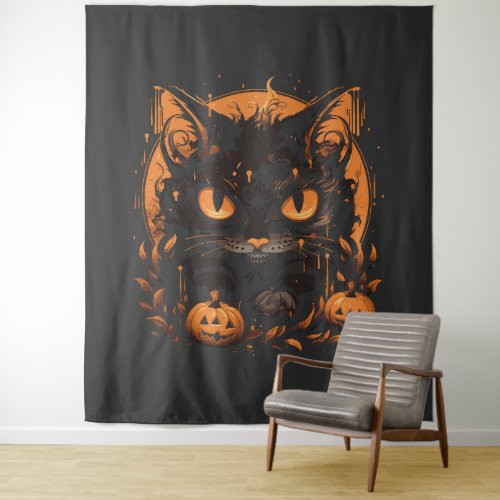 Halloween cat pumpkins tapestry