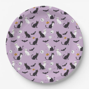  Halloween cat purple Paper Plates