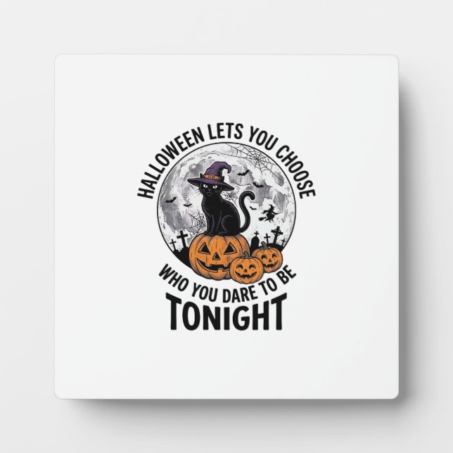 Halloween Cat Quote Spooky Pumpkin Witch Engraving Plaque (Front)