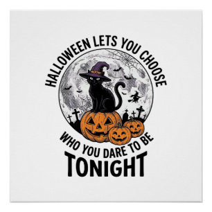 Halloween Cat Quote Spooky Pumpkin Witch Engraving Poster