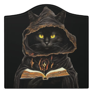 Halloween Cat Reading Preys Anatomy Spell List Door Sign
