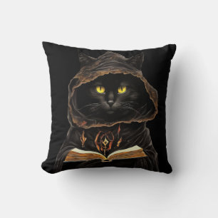 Halloween Cat Reading Preys Anatomy Spell List Throw Pillow