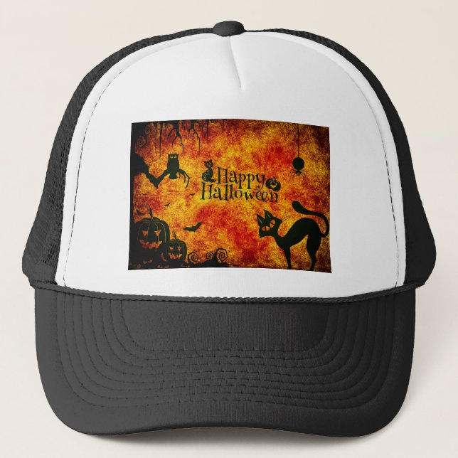 Halloween Cat Scary Surreal The Atmosphere 1 Trucker Hat (Front)
