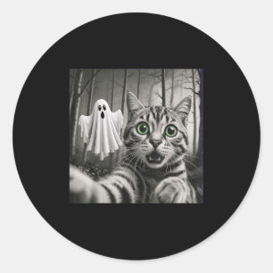 Halloween Cat Selfie With Soky Ghost Classic Round Sticker