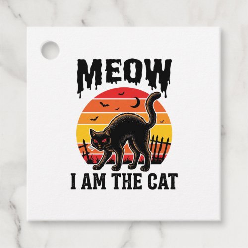 Halloween Cat Shirt Meow Vintage Black Cat Design_ Favor Tags