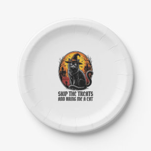 Halloween Cat Shirt Vintage Engraving Spooky Black Paper Plates
