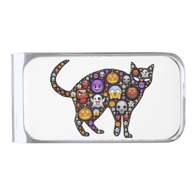 HALLOWEEN CAT SILVER FINISH MONEY CLIP (Front)