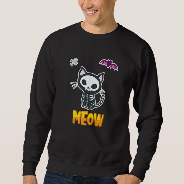 Halloween Cat Skeleton Trick Or Treat Bat Bones Sp Sweatshirt (Front)