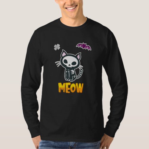 Halloween Cat Skeleton Trick Or Treat Bat Bones Sp T_Shirt
