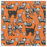 halloween cat skull skeleton orange  fabric