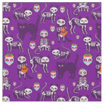 halloween cat skull skeleton purple fabric