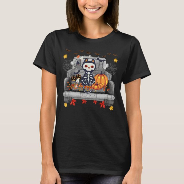 Halloween Cat Skull Truck Costume Kids Gift Boys  T-Shirt (Front)