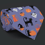 Halloween Cat Spooky Neck Tie<br><div class="desc">Fun and spooky halloween cat pattern on a purple background with cat witches,  pumpkin lanterns,  spiders,  skulls,  ghosts and zombies.  Eek!  Original art by Nic Squirrell.</div>