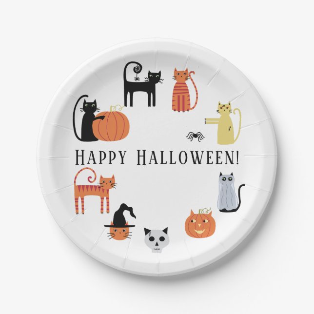 Halloween Cat Spooky Paper Plates (Front)