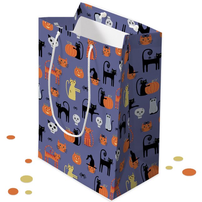 Halloween Cat Spooky Purple Medium Gift Bag (Halloween cat gift, favor or trick or treat bag.)
