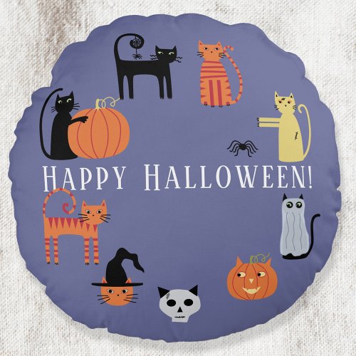 Halloween Cat Spooky Round Pillow