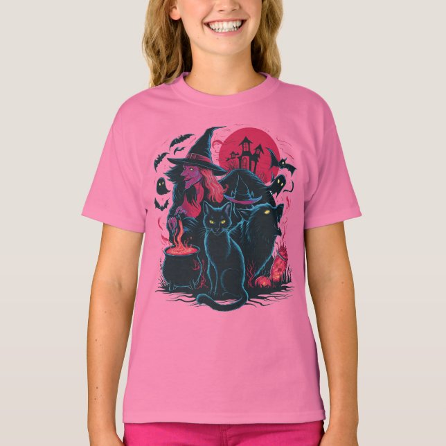 Halloween Cat - Spooky Witch Cat Design  T-Shirt (Front)