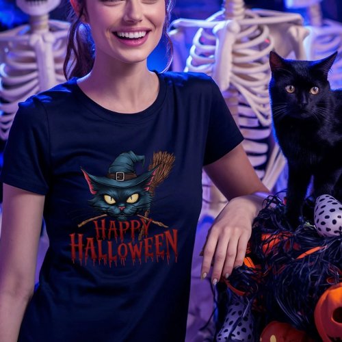 Halloween Cat _ Spooky Witch Cat Design  T_Shirt