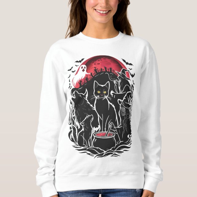 Halloween Cat Spooky - Witchs  Sweatshirt (Front)