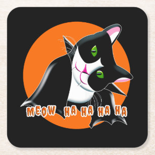 Halloween Cat Square Paper Coaster