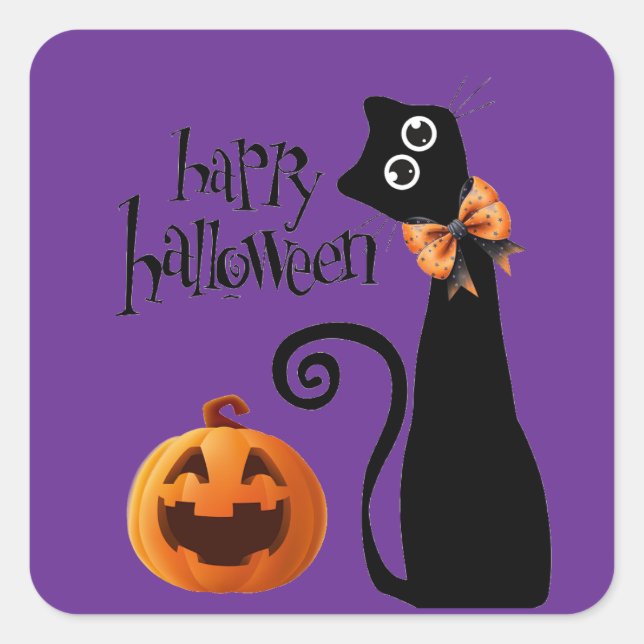 halloween cat square sticker (Front)
