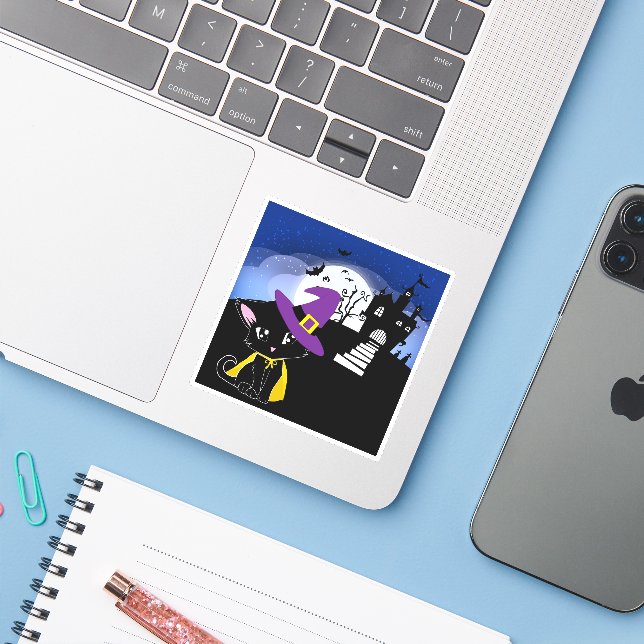 Halloween Cat Sticker (Laptop w/ iPhone)