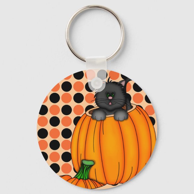 Halloween Cat T-shirts and Gifts Keychain (Front)